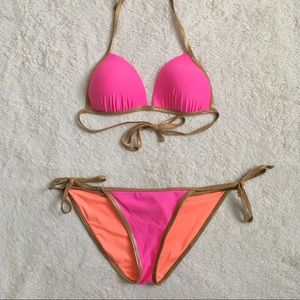 Aerie Neon Pink & Gold Bikini